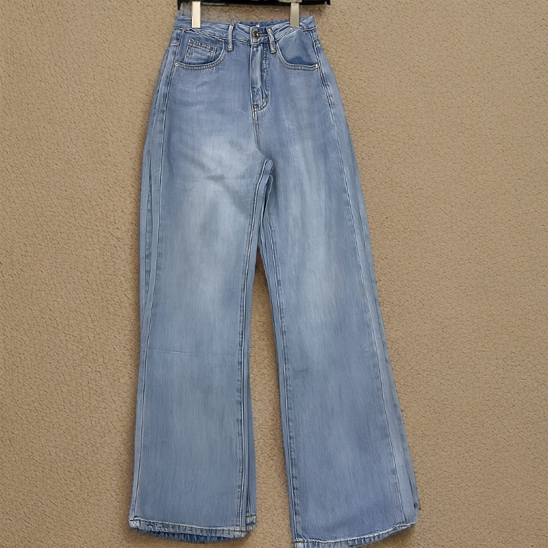 T05牛仔裤阔腿裤高腰长裤 宽松水洗蓝色休闲韩版潮流