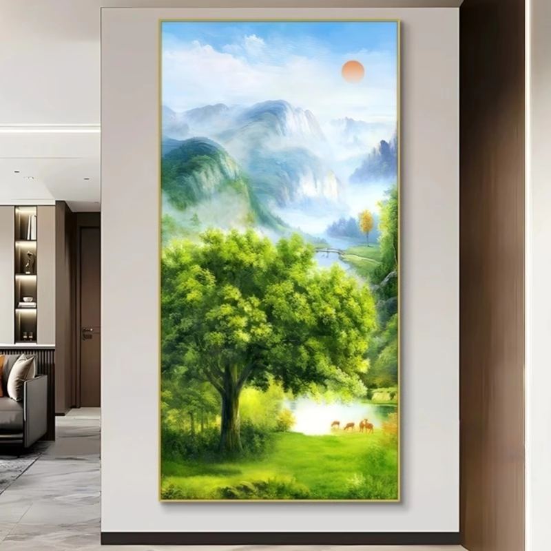 万物复苏靠山图玄关挂画山水画装饰画寓意好的新中式壁画