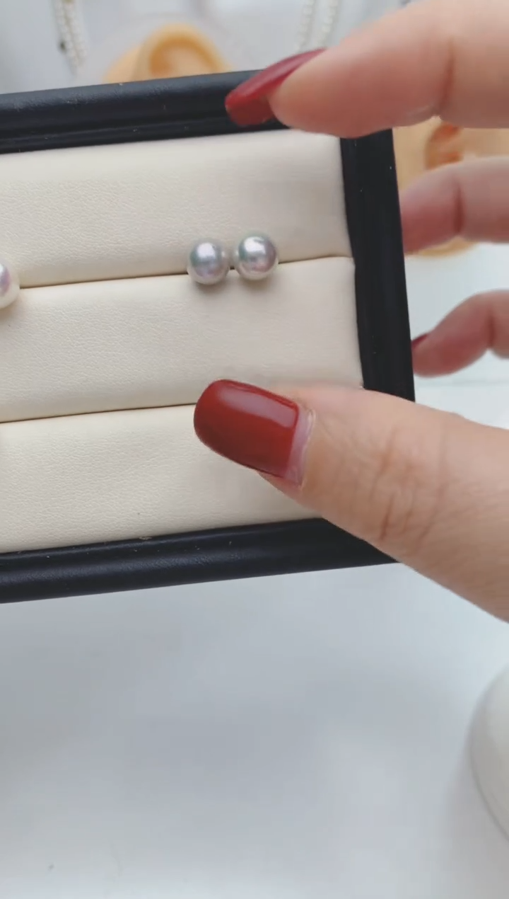 【闪购商品】海水珍珠耳饰银S925镶嵌7-7.5mm真多麻耳钉