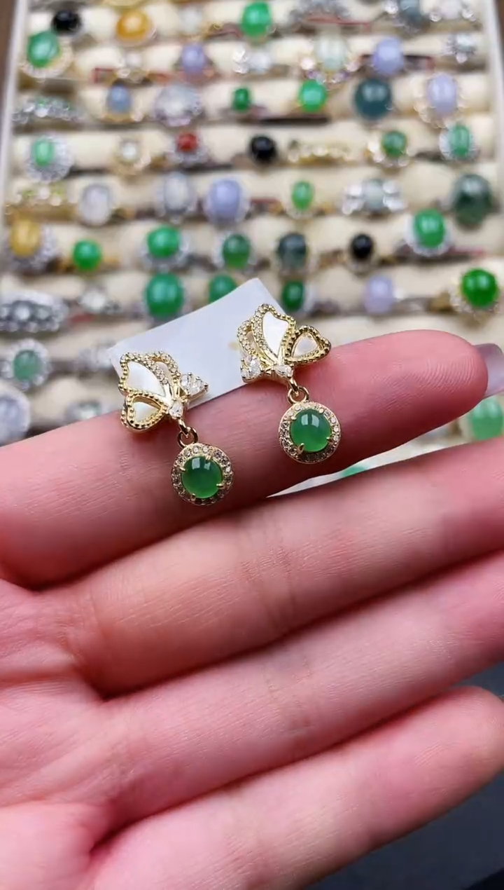 银S925镶嵌翡翠耳饰一****·1