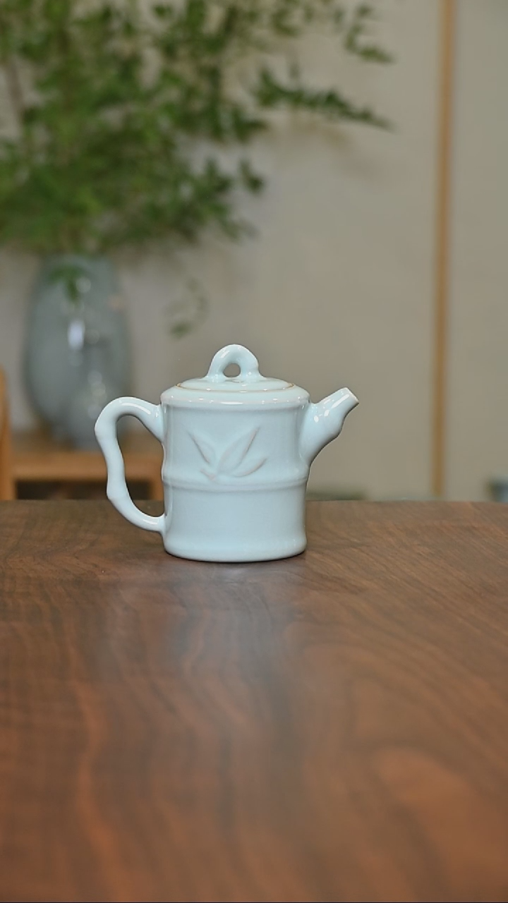 竹节壶微瑕天青釉朱家汝窑款150毫升