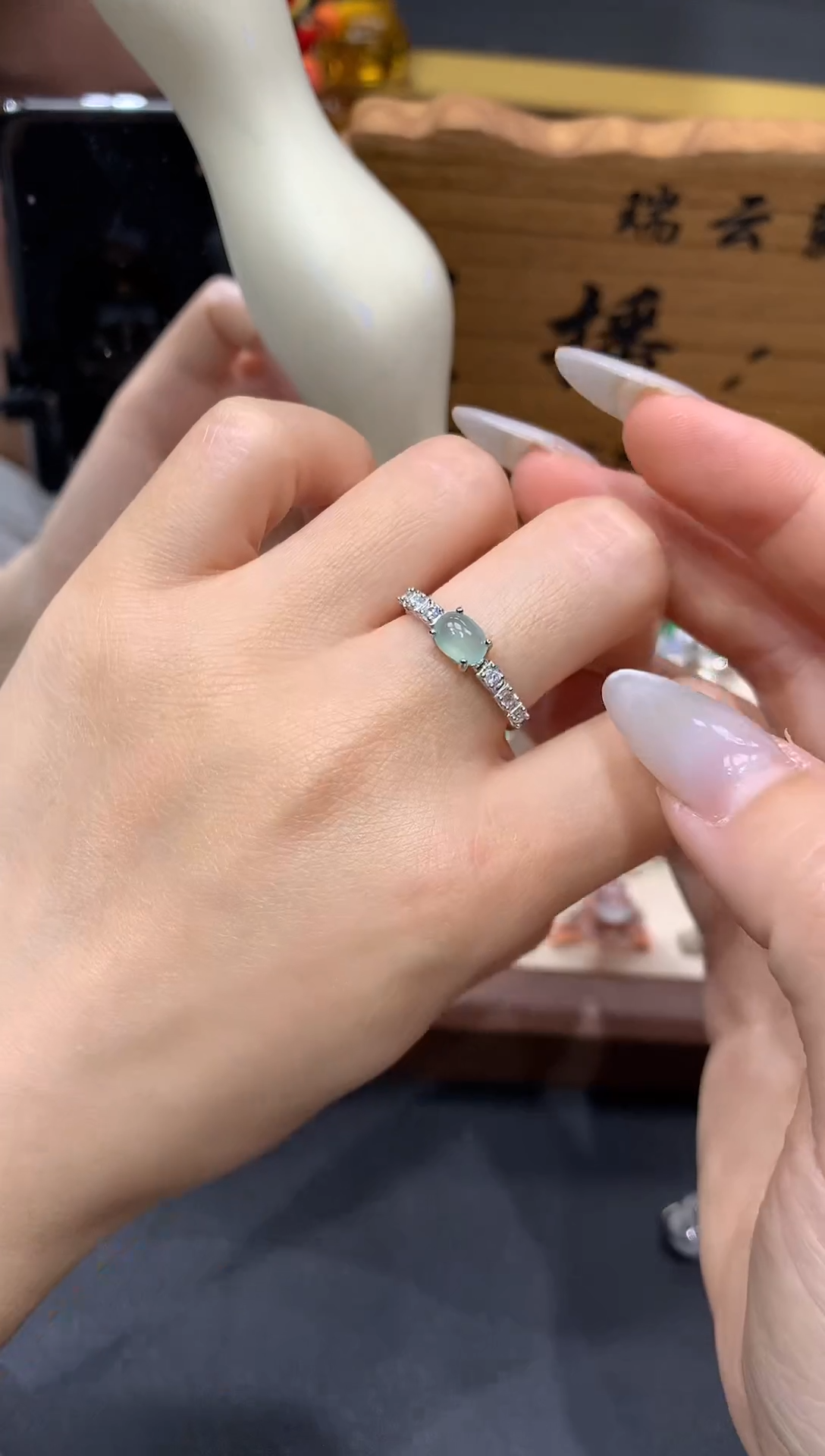 【闪购商品】翡翠戒指银S925镶嵌冰晴戒指