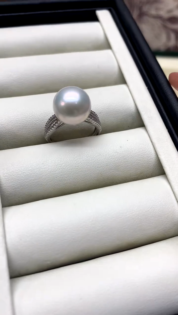 银S925镶嵌戒指淡水珍珠11-12mm
