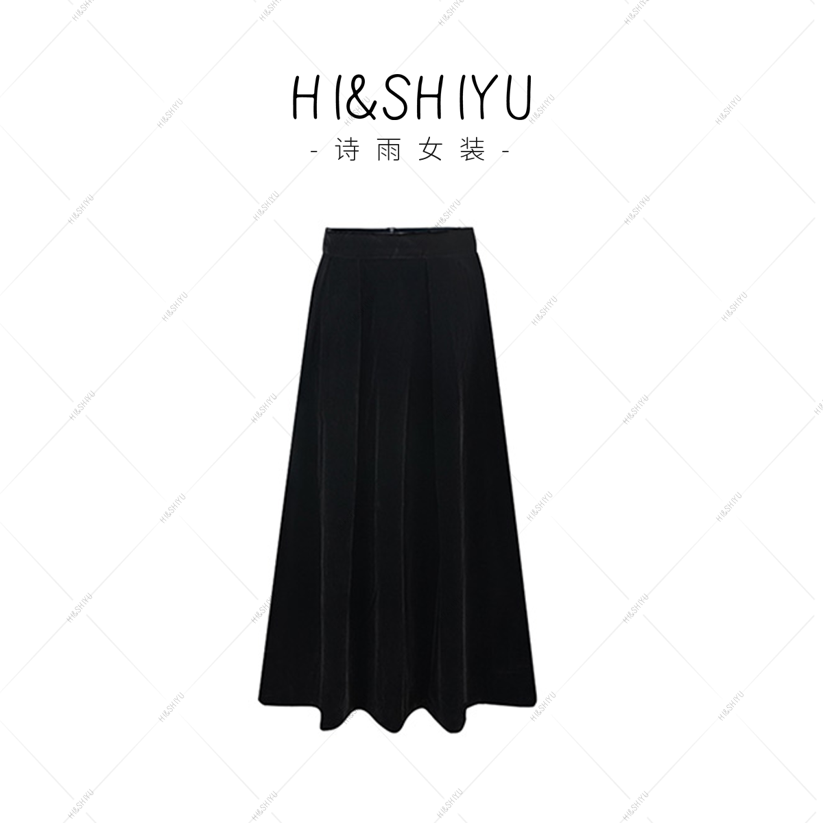 HISHIYU【梦寐少女】赫本风高腰垂感A字复古过膝中长裙