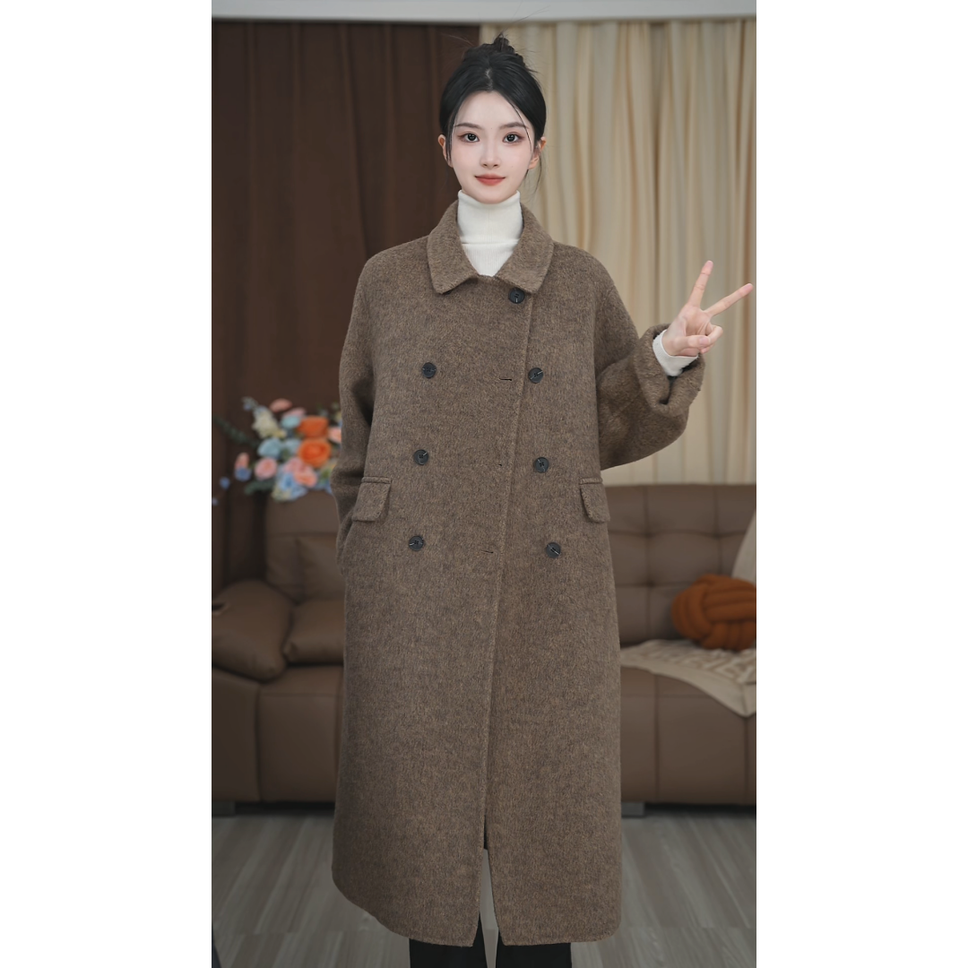 2025圣逸秋冬原创设计时尚宽松中长款秋冬氛围感双面毛呢大衣