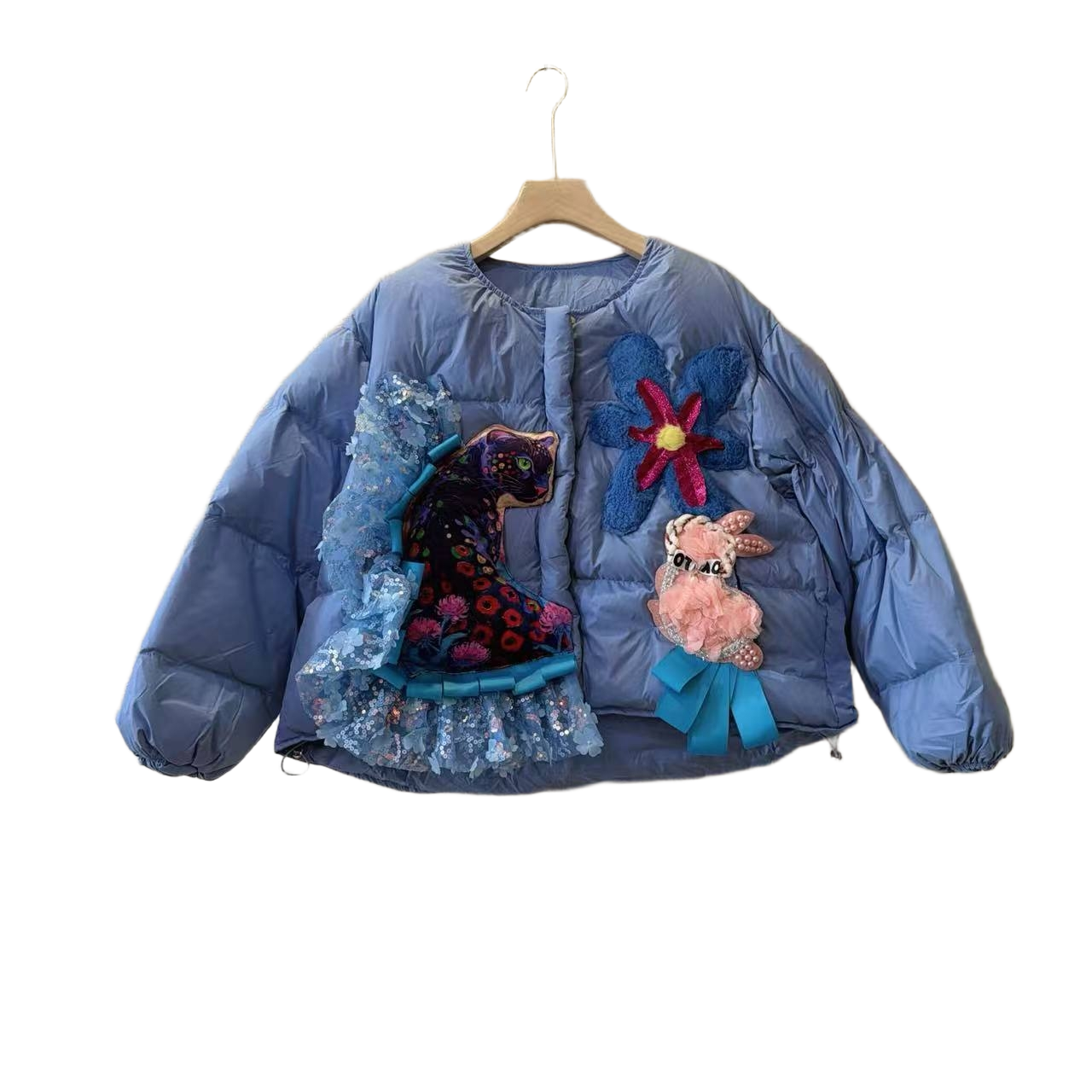 ATT潮牌女装2025冬欧洲站度假风甜美花卉拼接撞色拼接重工外套