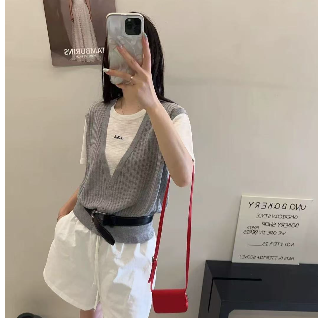 有运费补贴~假两件字母时尚休闲复古竹节麻上衣