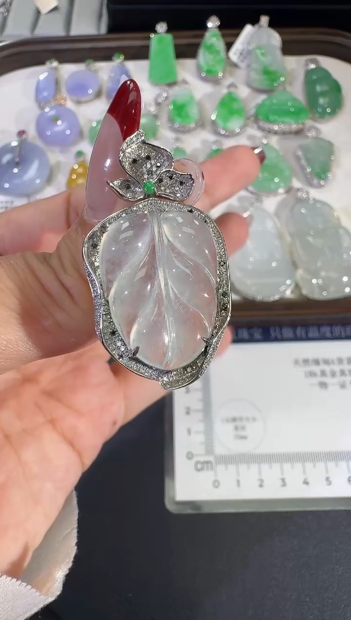 吊坠(不含链)18K金镶嵌翡翠【源头工厂】18k金钻石镶嵌