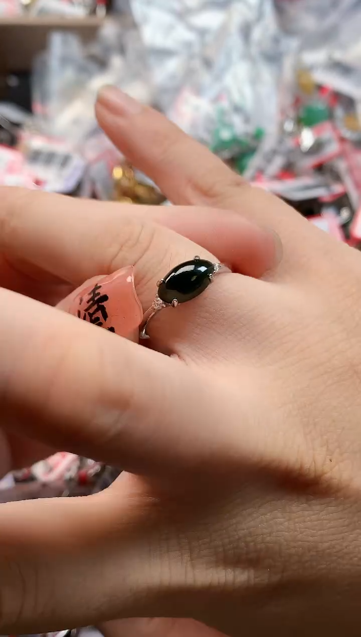 银S925镶嵌戒指翡翠天然A货缅甸翡翠