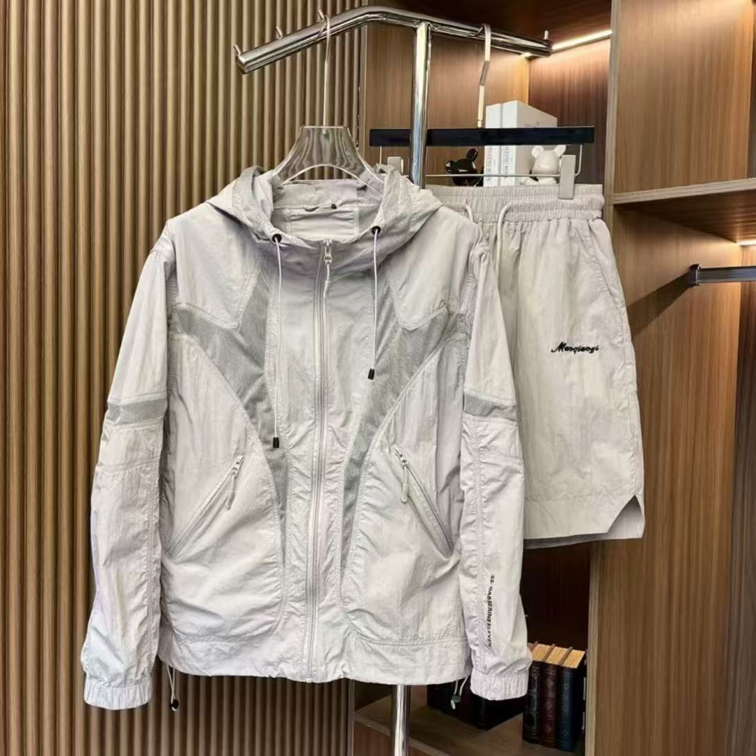 薄款夏季户外透气速干运动风宽松春夏防晒服男士休闲运动套装