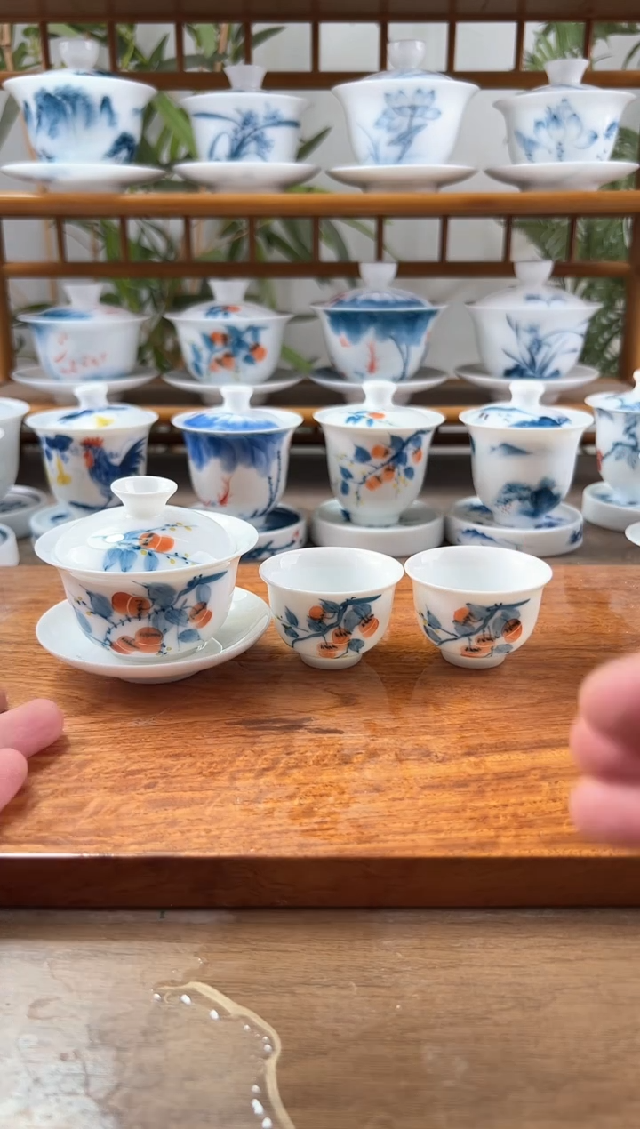 微瑕柿子80ml三才盖碗+美人杯2个