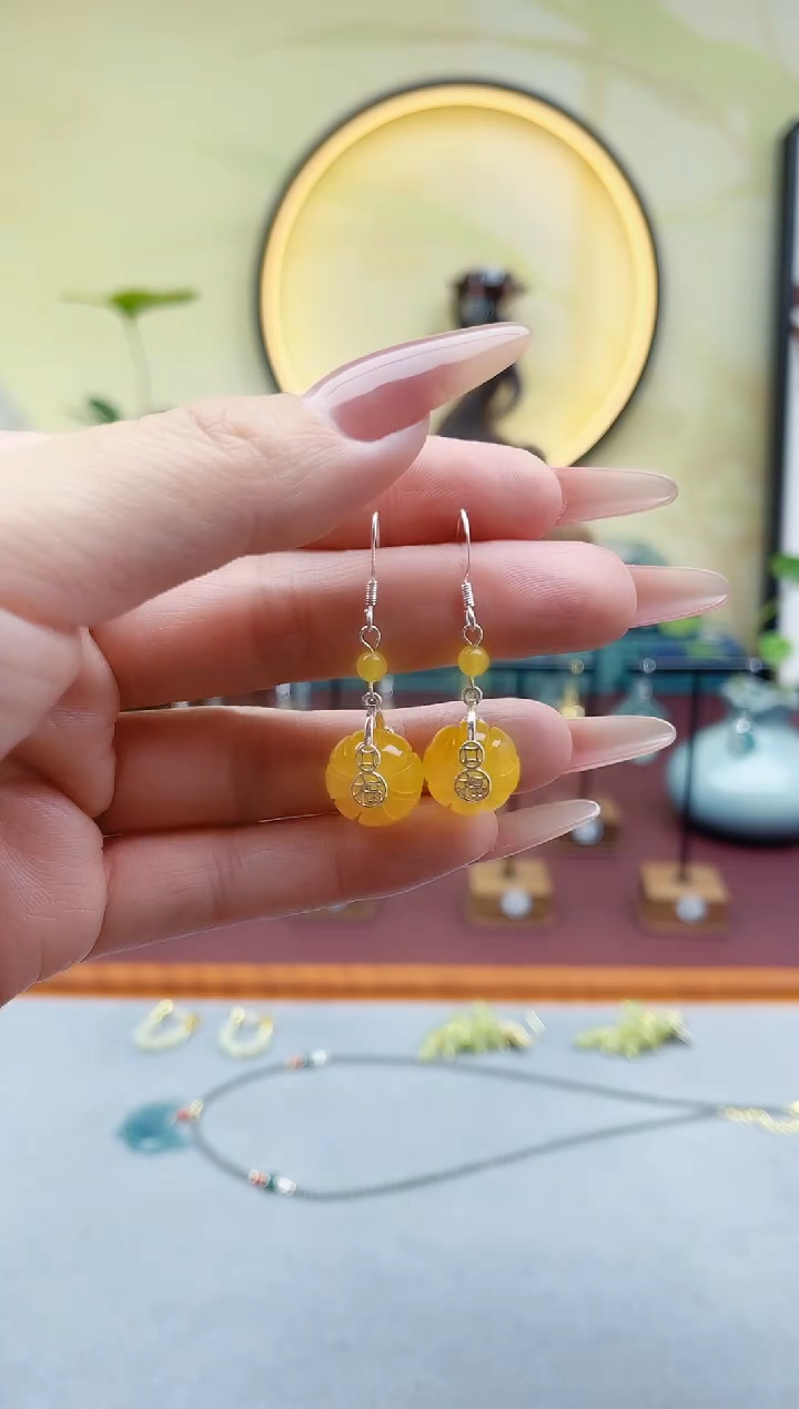 未镶嵌耳饰玛瑙/玉髓00黄色南瓜