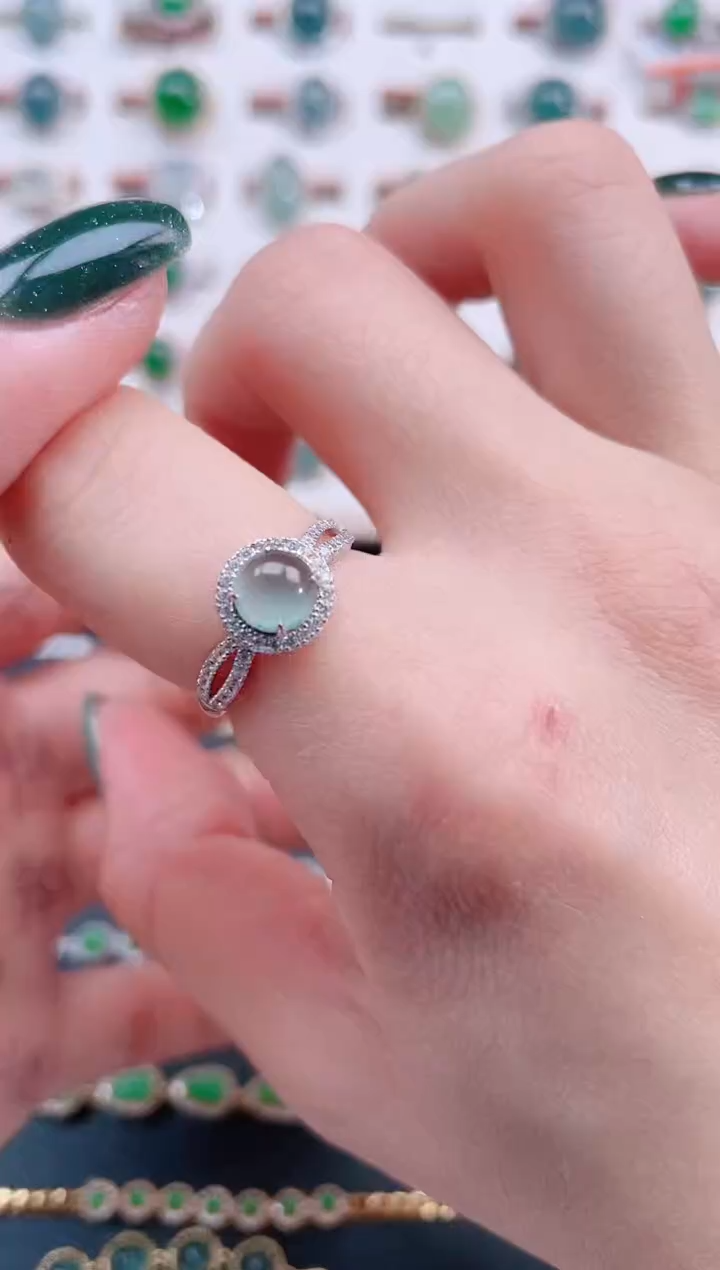 银S925镶嵌戒指翡翠天然翡翠
