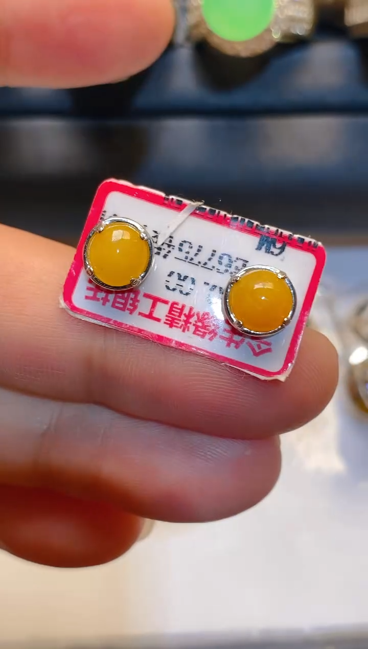 翡翠银S925镶嵌耳饰天然