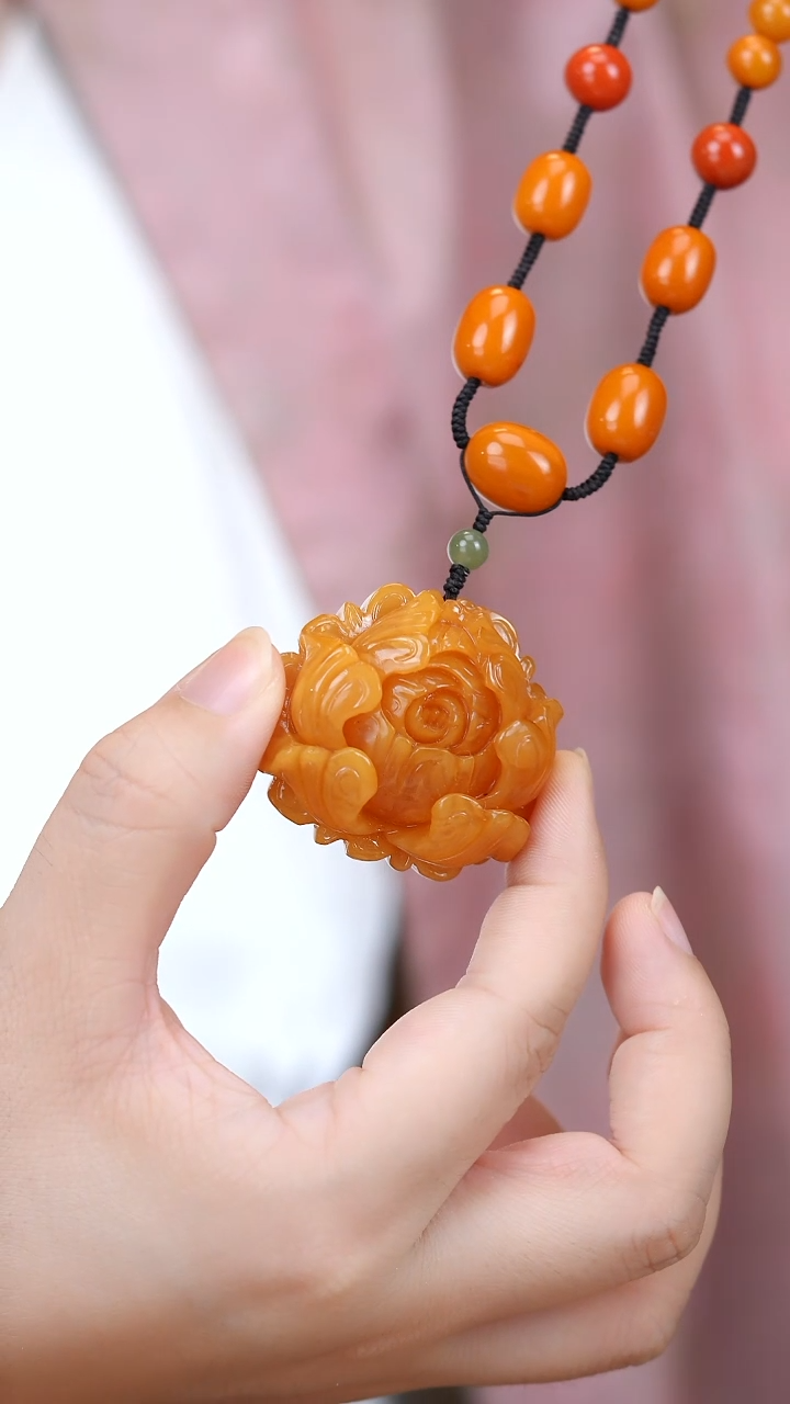 蜜蜡颈饰未镶嵌蜜蜡牡丹花多样性发一