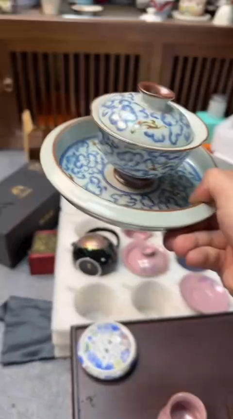 摆件陶茶具茶具茶具祥云盖碗