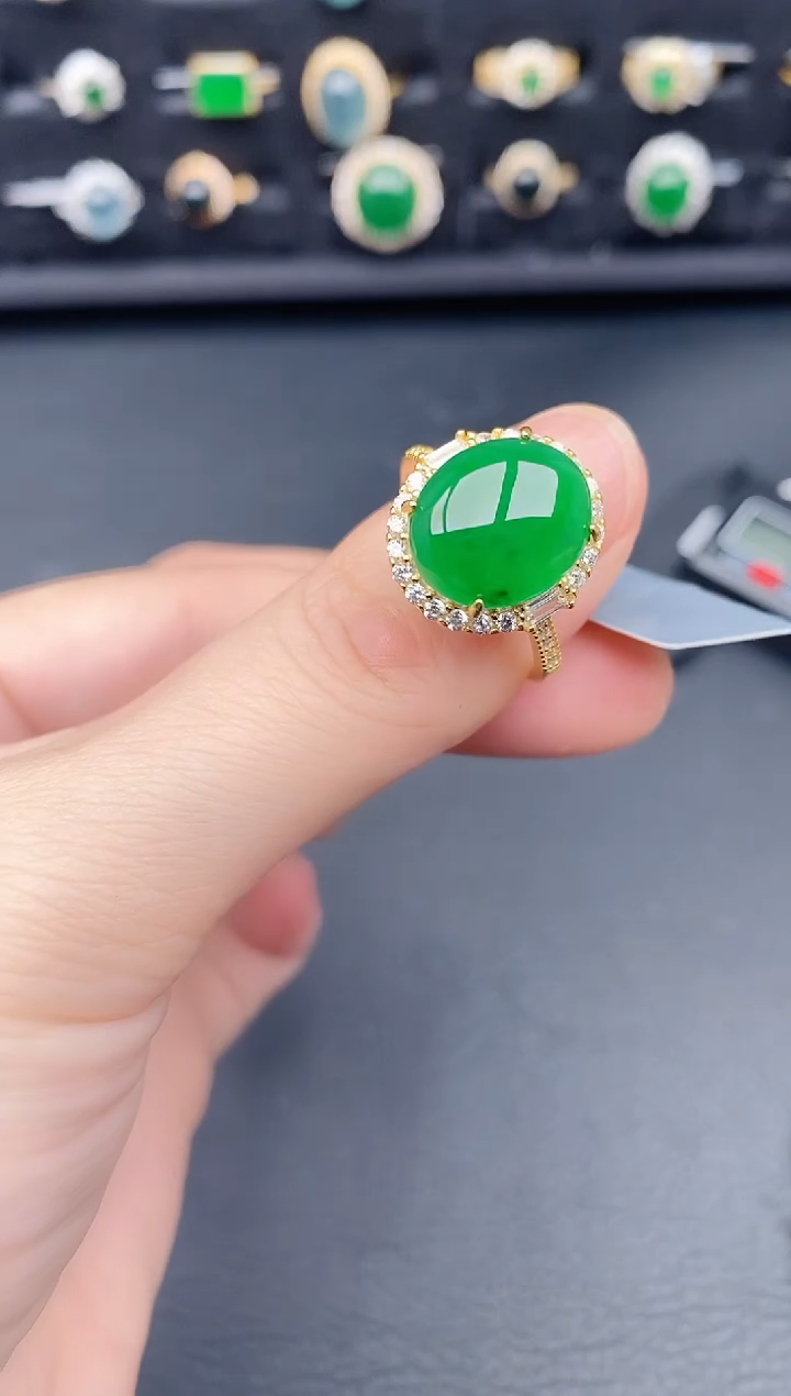 银S925镶嵌戒指翡翠天然a货翡翠450