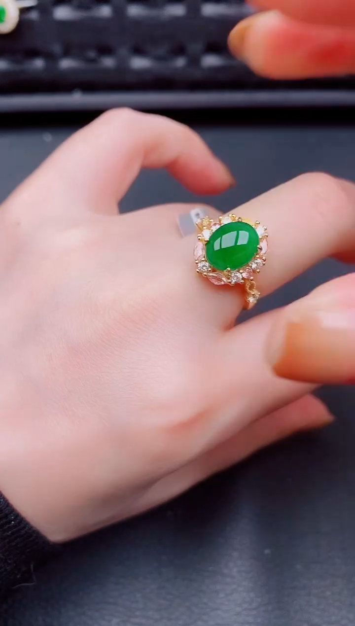 【闪购商品】翡翠戒指银S925镶嵌天然a货翡翠372