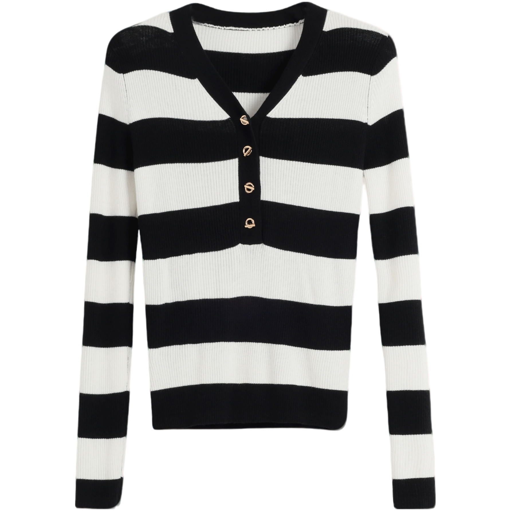 秋季新款时尚条纹V领百搭打底衫女装长袖上衣OK0511