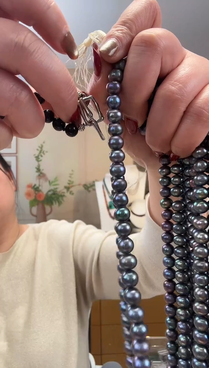 【闪购商品】淡水珍珠颈饰未镶嵌卡9-10mm溪地黑珍珠*3