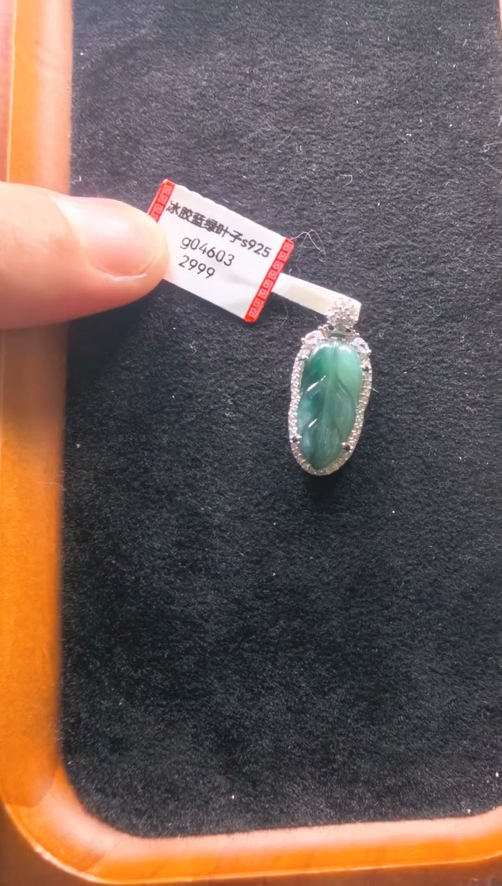 颈饰未镶嵌翡翠g04603-冰胶蓝绿叶子