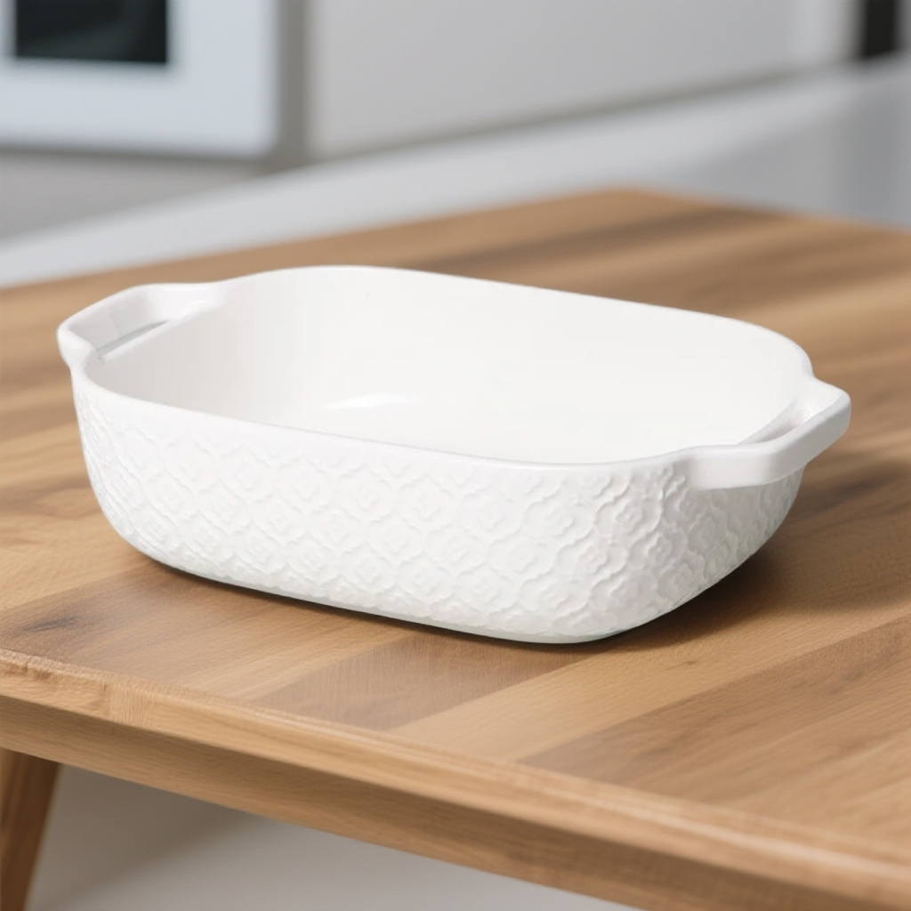 【BHR家】30*6CM 浮雕云纹双耳长方烤盘 家用陶瓷餐盘 烤蒸箱装用