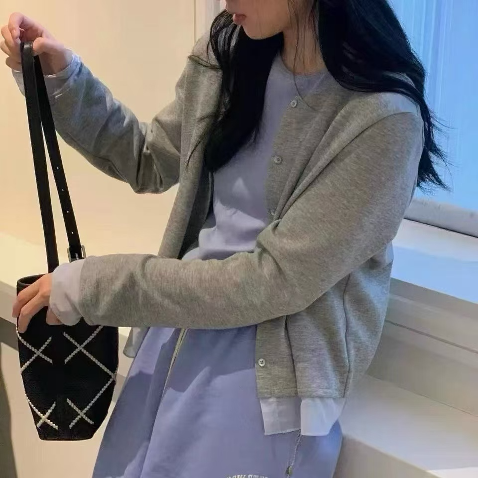 秋季新款假两件开衫女百搭2333