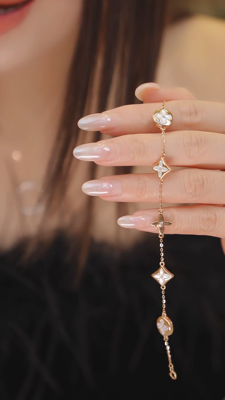 18K金镶嵌贝壳（贝母）手链老花