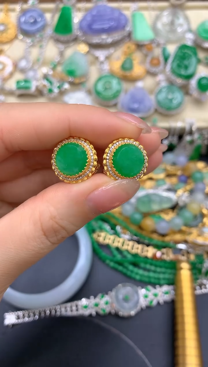 【闪购商品】翡翠耳饰18K金镶嵌450-中国好珍宝