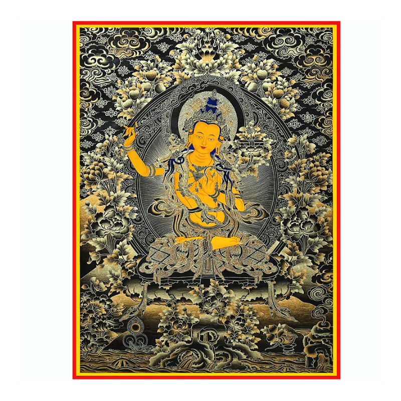 DMC十字绣新款-黑金唐卡-文殊菩萨属兔守护神2025爆款十字绣