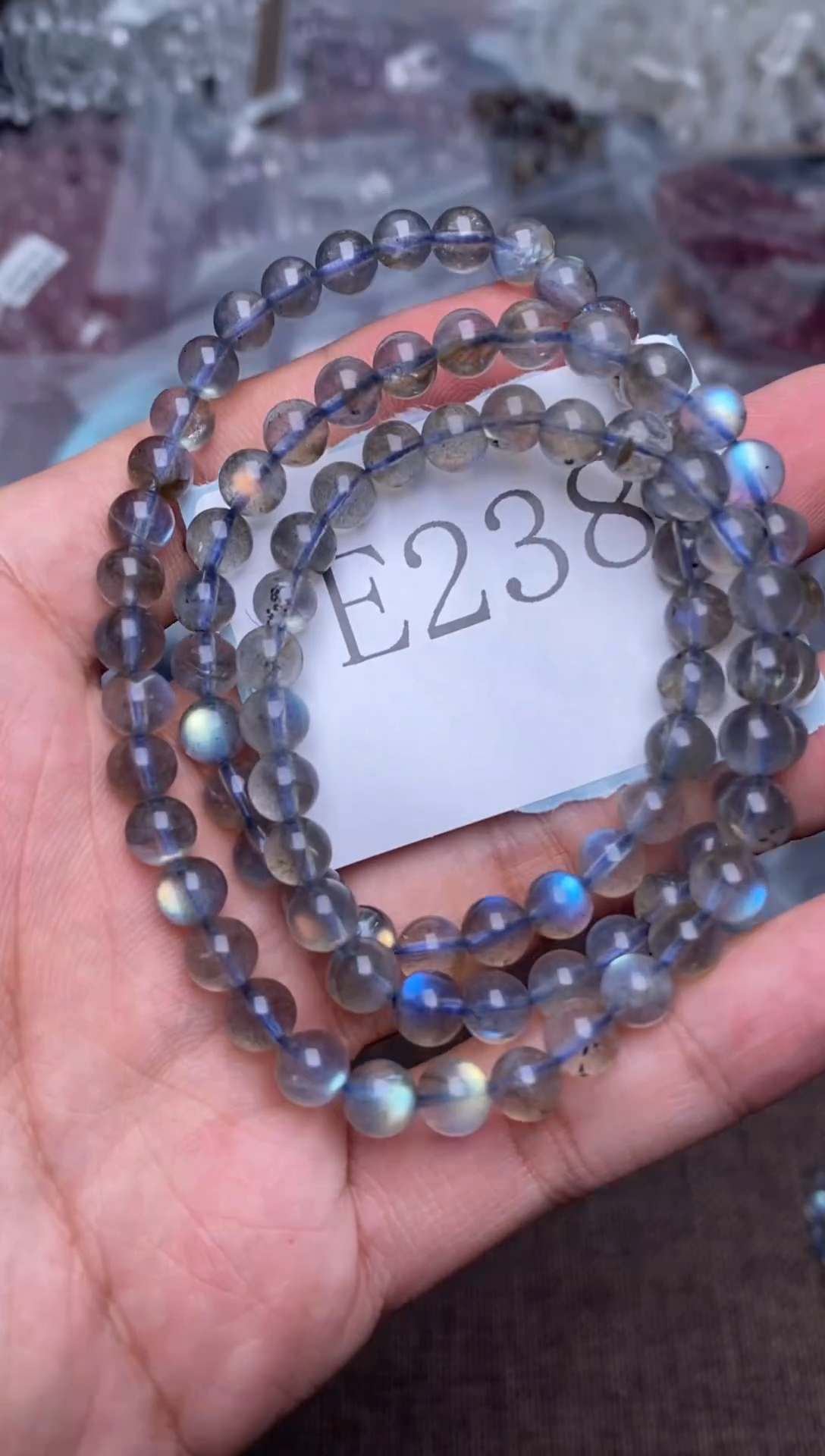 水晶手链未镶嵌灰蓝月光6MM