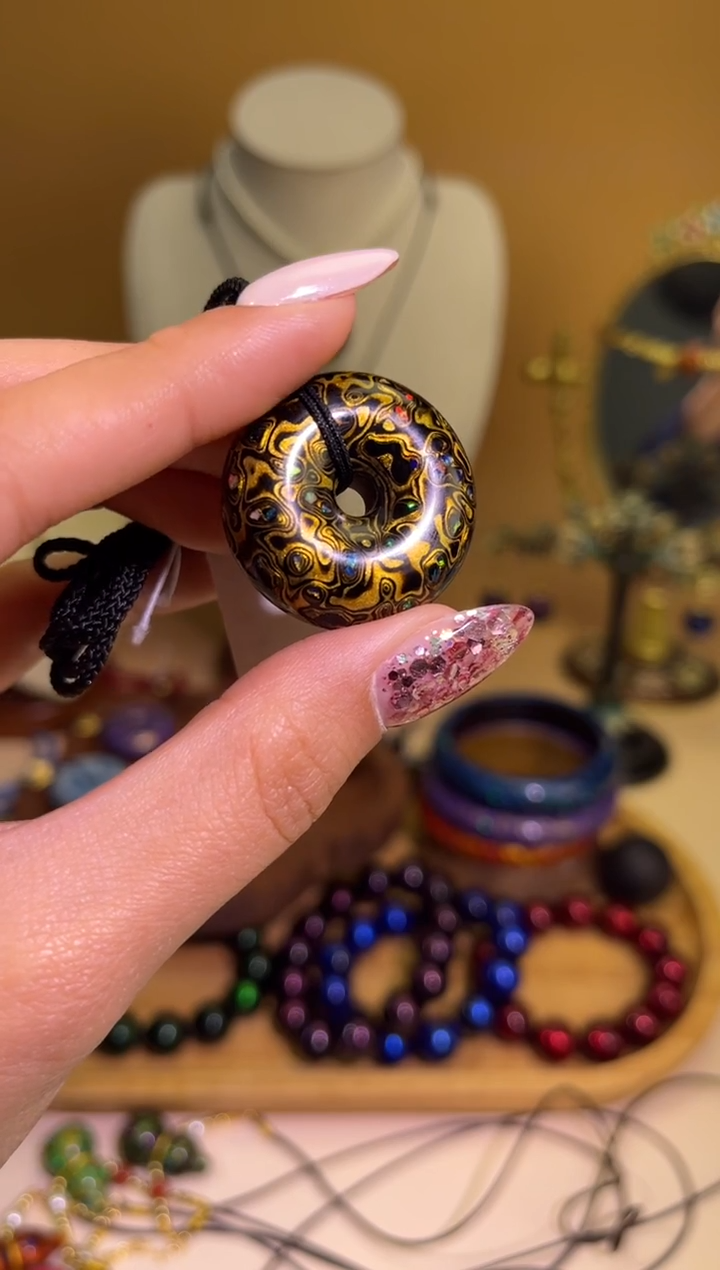 榕城大漆黑金变彩平安扣吊坠