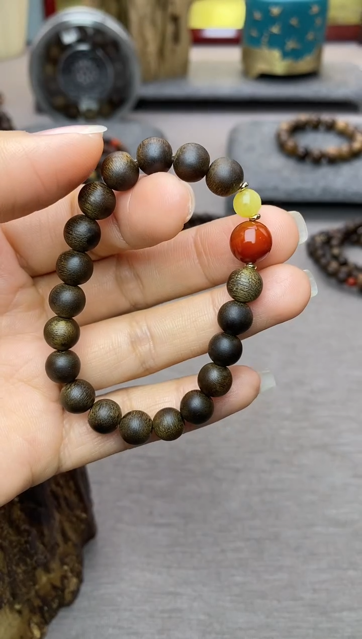 【闪购商品】沉香手串越南顺化玉化紫棋楠08 沉水单圈+配饰