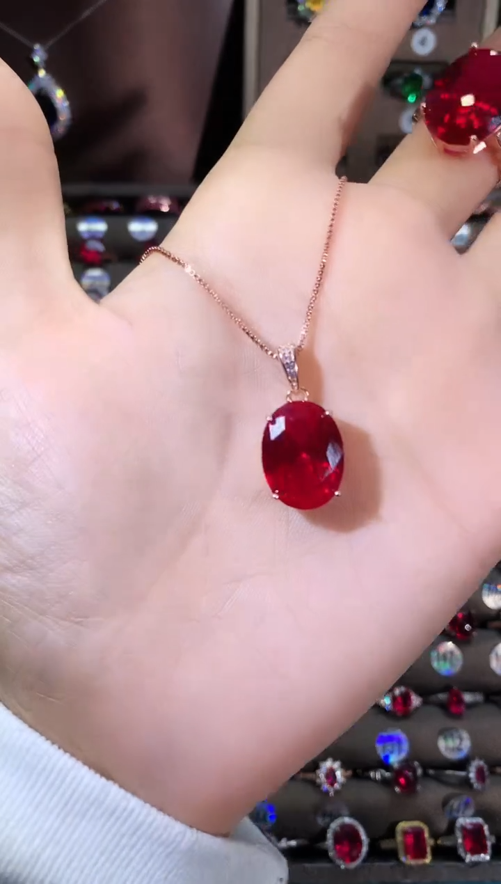 无坠链均925银鸽血红色吊坠