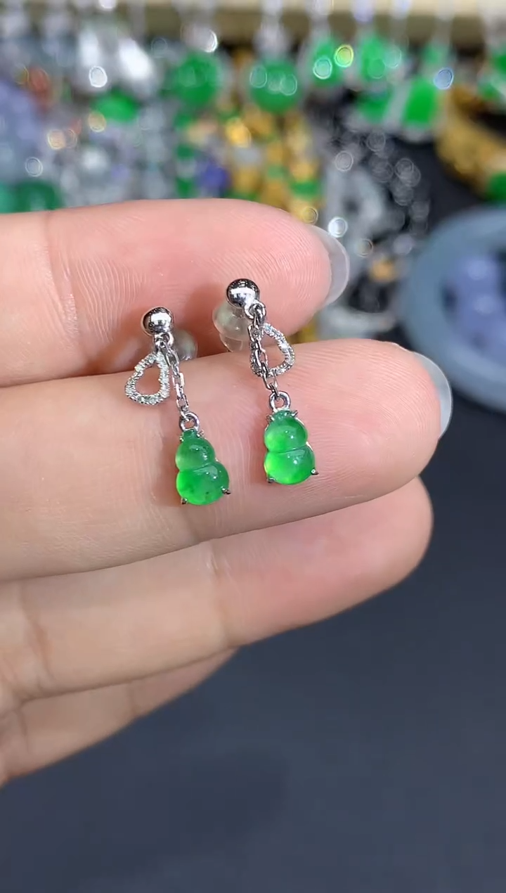 翡翠18K金镶嵌耳饰实****阅1111-春日珠宝