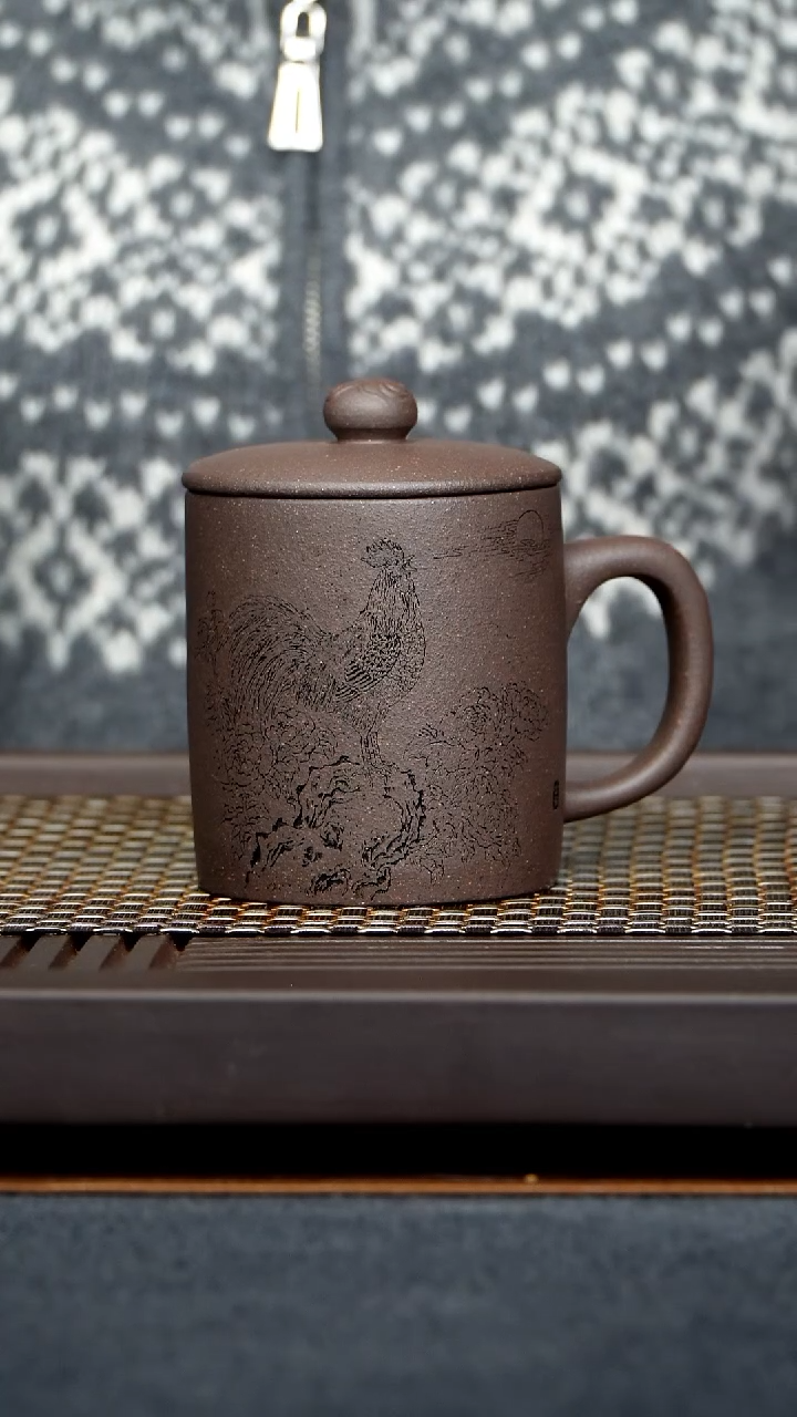 茶杯紫泥金鸡报晓黄龙山原矿零添加紫泥320毫升