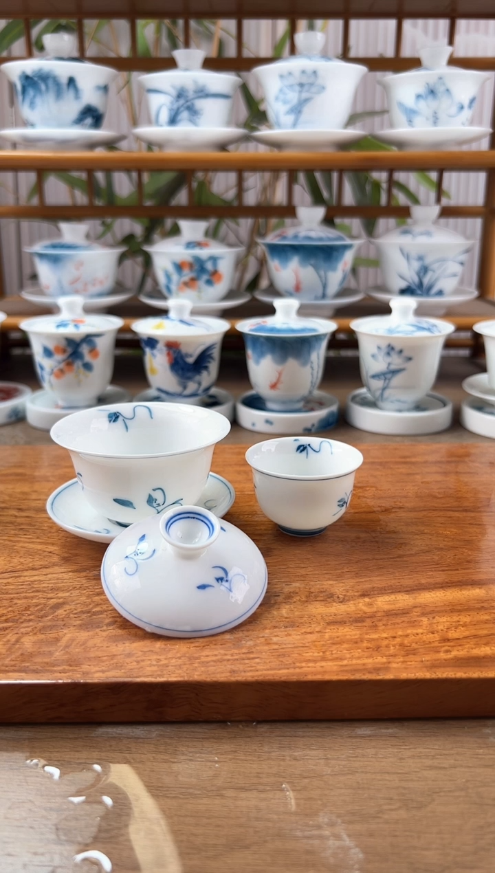 微瑕玉兰80ml三才盖碗+小美人杯2个