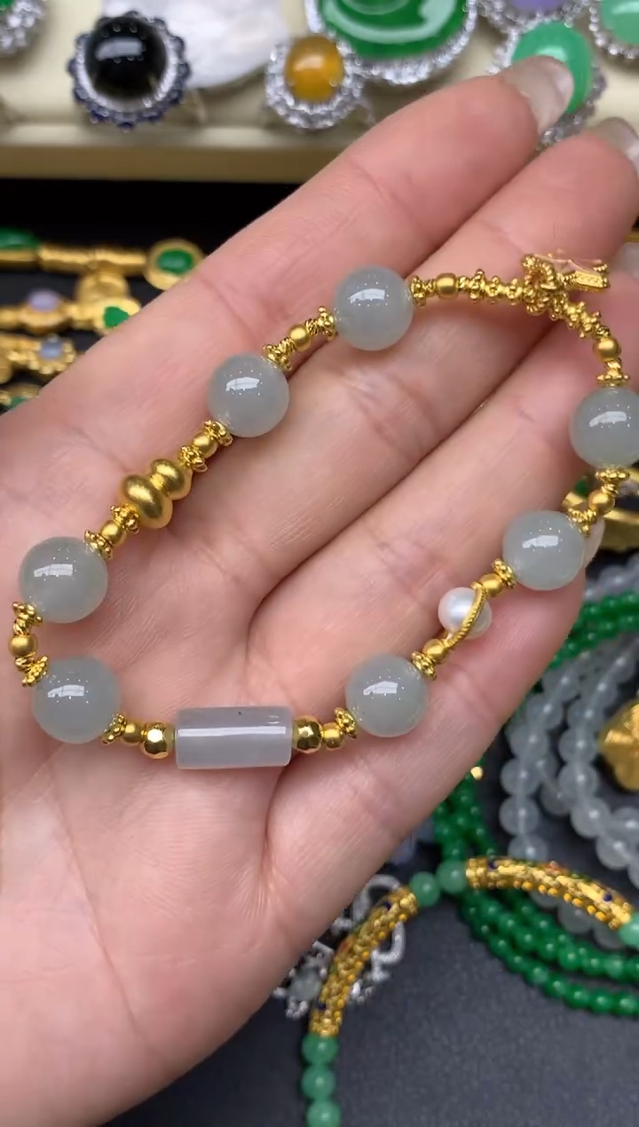 足金镶嵌手串翡翠244-雪姐翡翠天天见