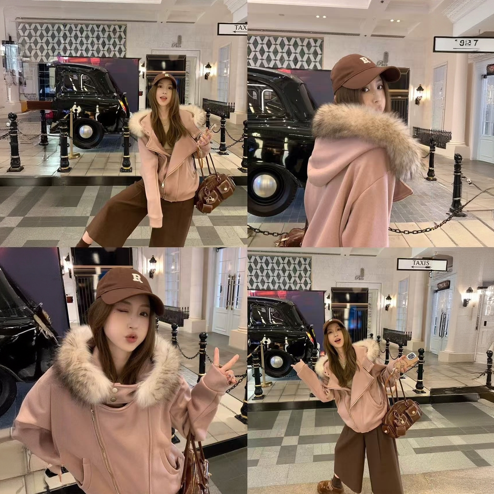 韩系加绒毛领连帽卫衣女秋冬季新款2025设计感小众宽松外套套装