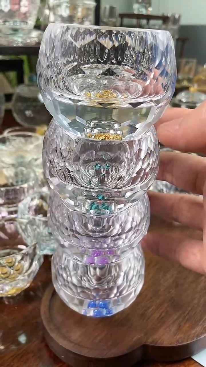 【闪购商品】紫色+蓝色+金箔+绿松石球形茶碗4个装