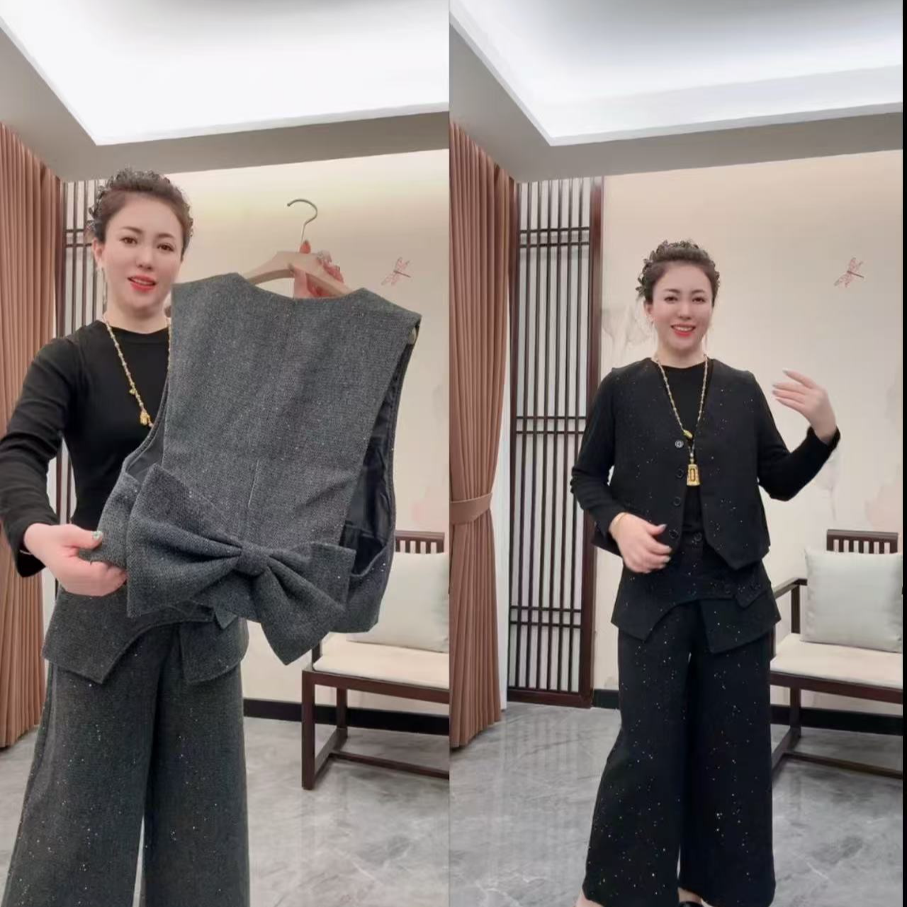  9867欧货爆款高品质时尚套装（衫+马甲+裤）