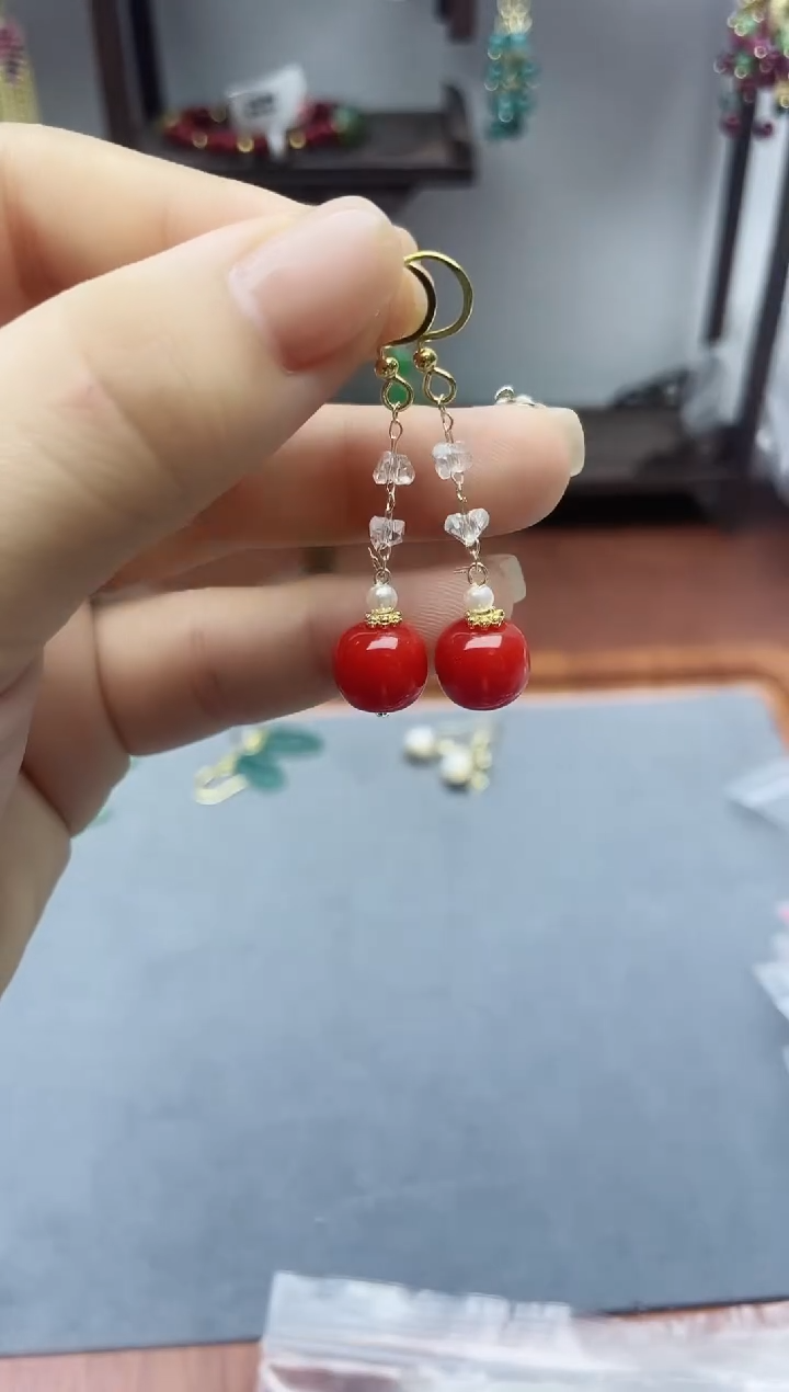 银S925镀金镶嵌翡翠耳饰241000