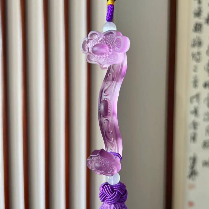 【奇居巍】 紫色福寿如意琉璃挂件中式车载挂架装饰吊坠摆件