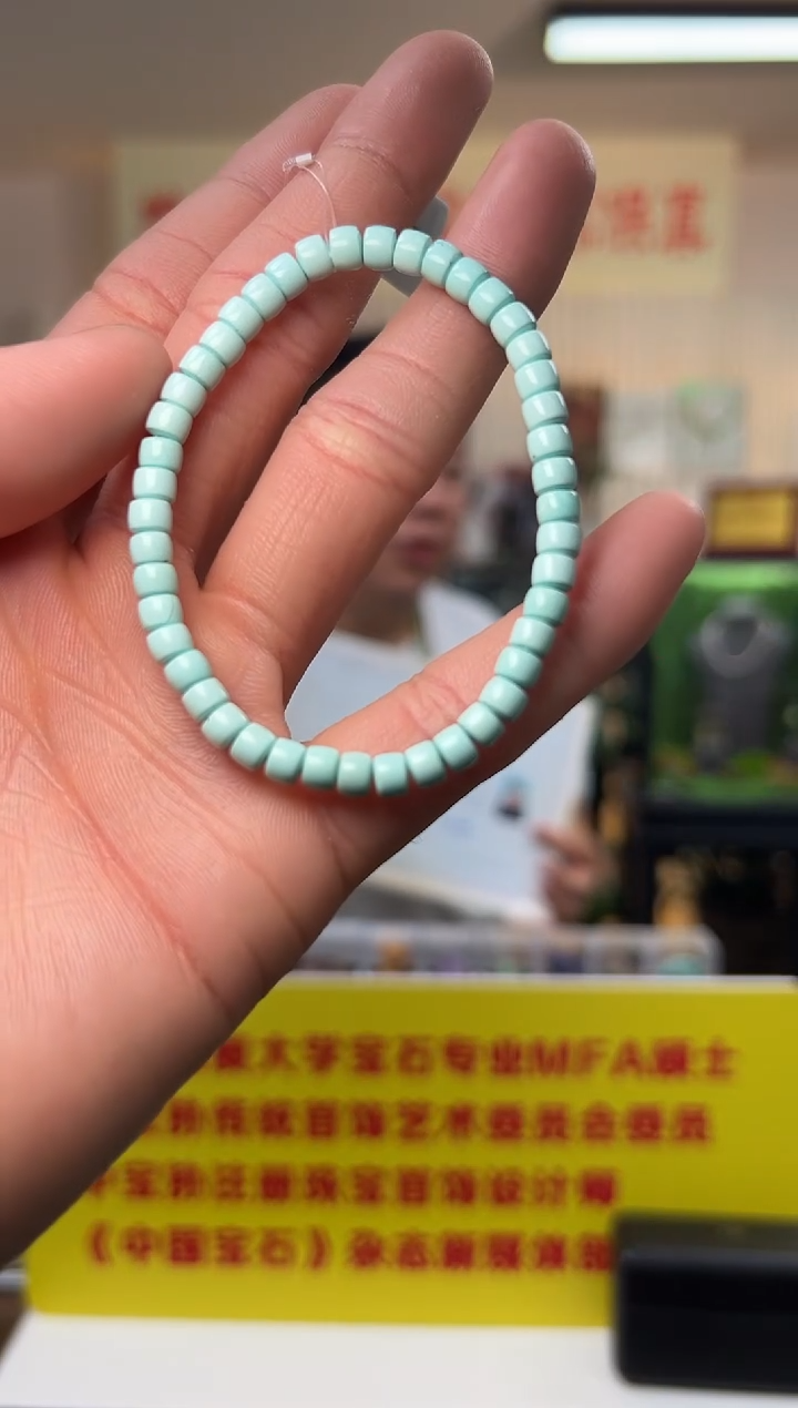 未镶嵌绿松石手串精品高瓷蓝绿松石直切手串5mm