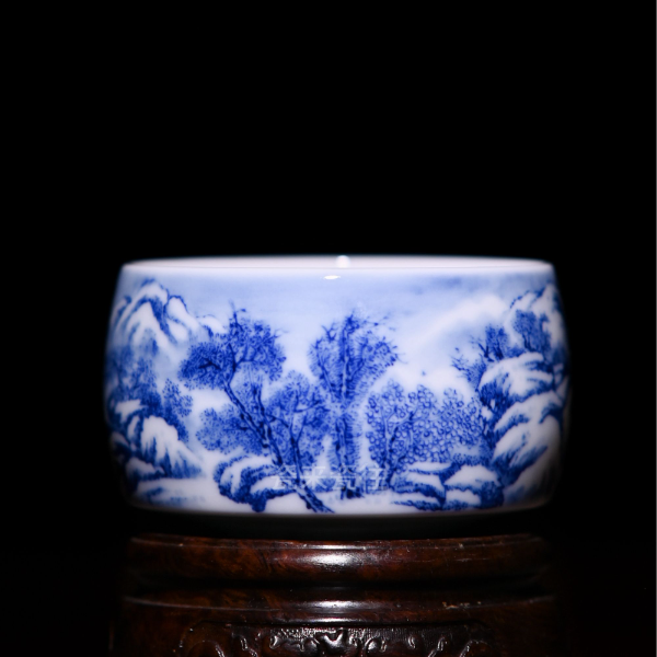 景德镇九段烧妙手青花雪景小禅定杯茶杯A3