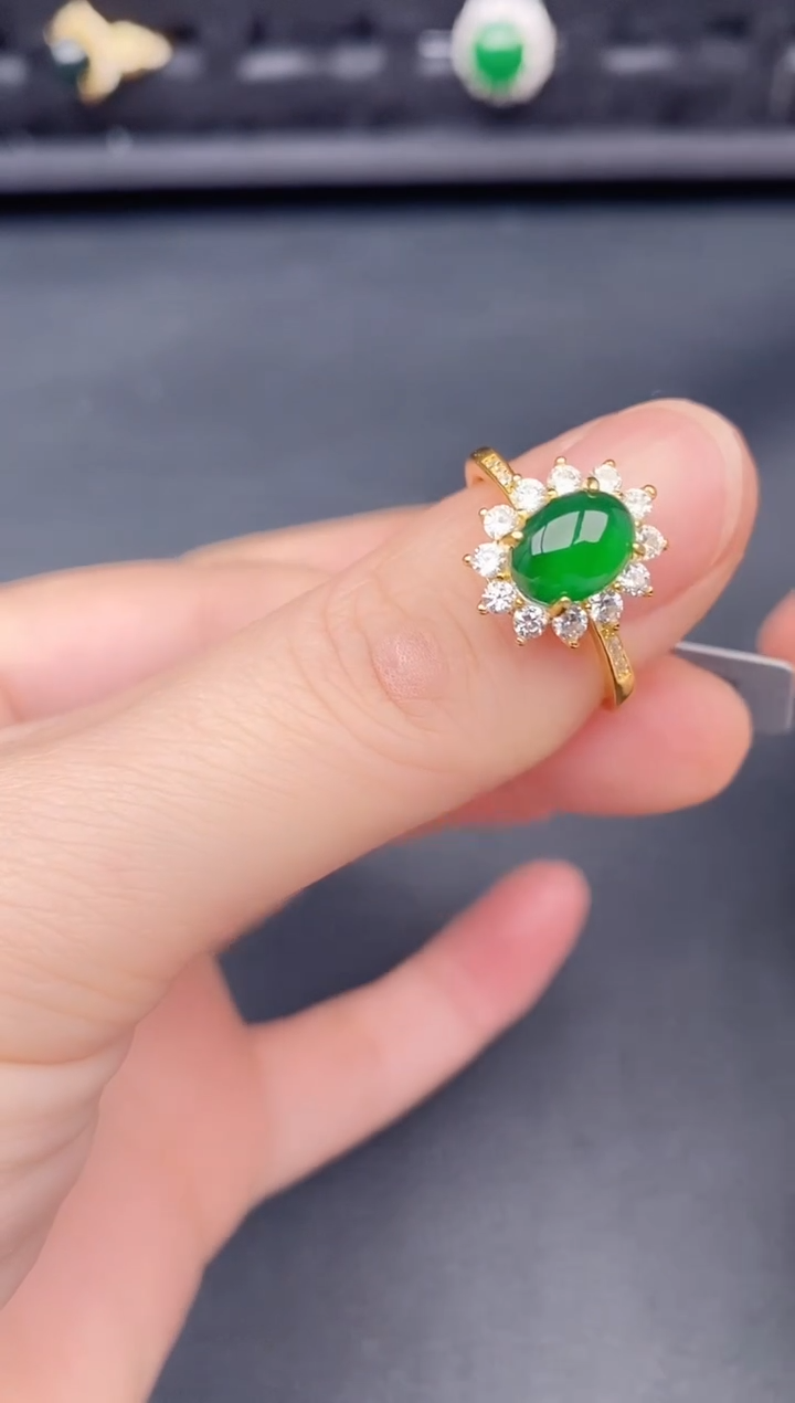 银S925镶嵌戒指翡翠天然a货翡翠140