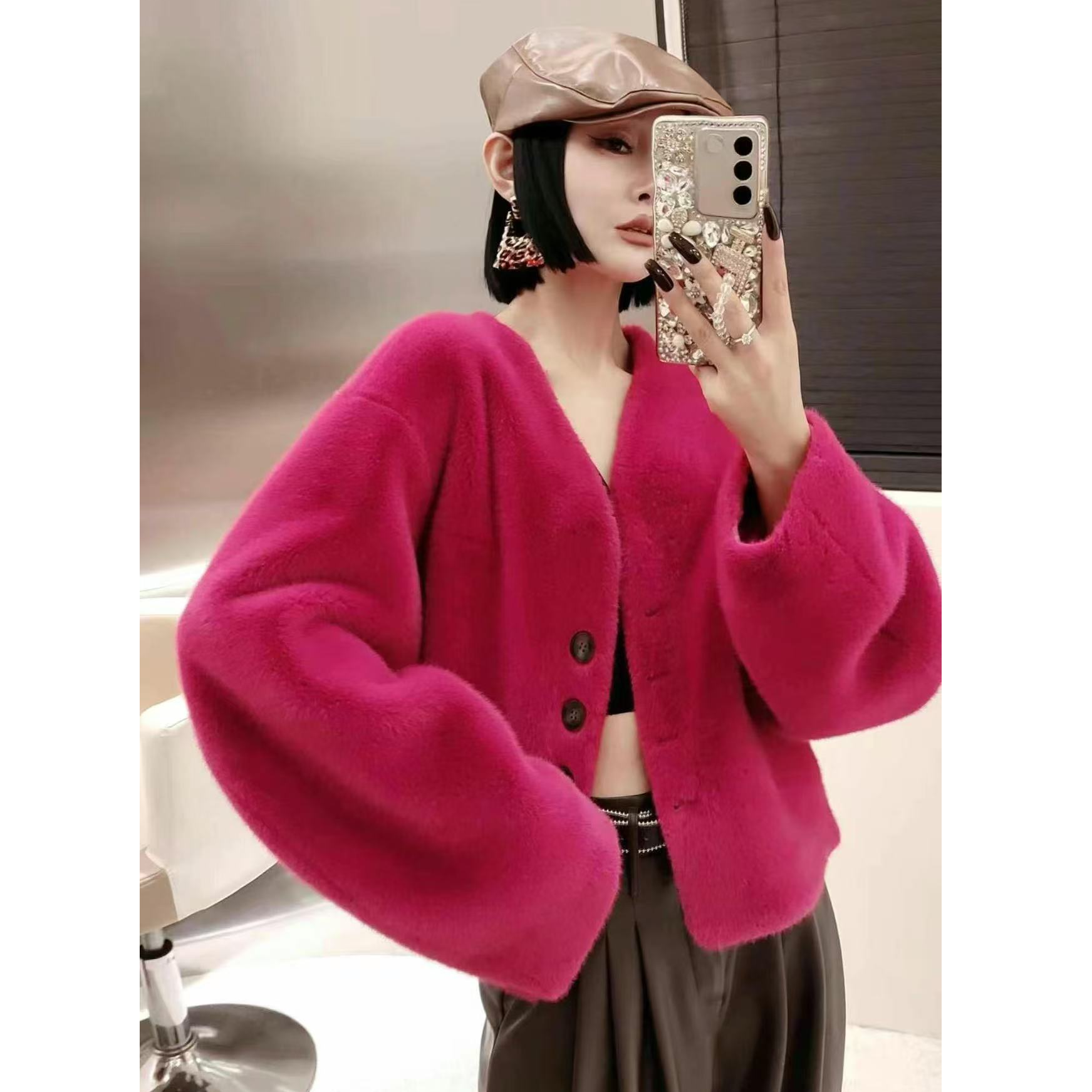轻奢时尚仿貂绒外套2024气质百搭冬季