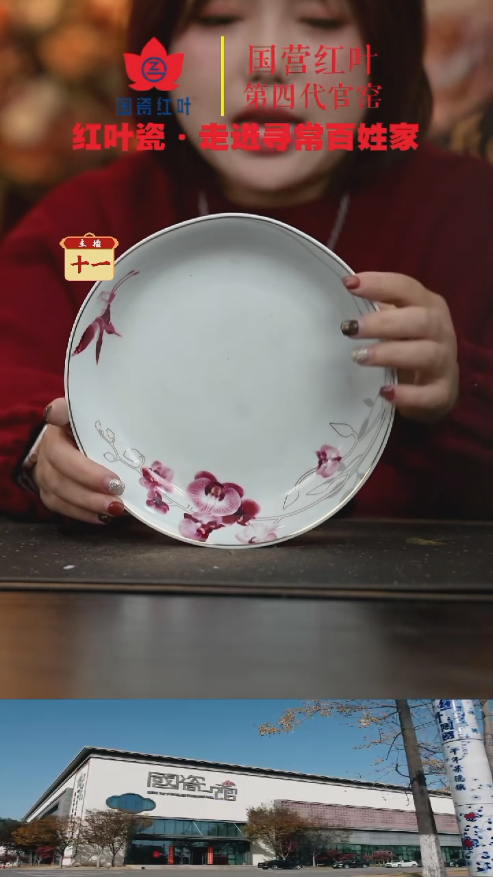 陶瓷4个微瑕香凝粉翼8英寸饭盘