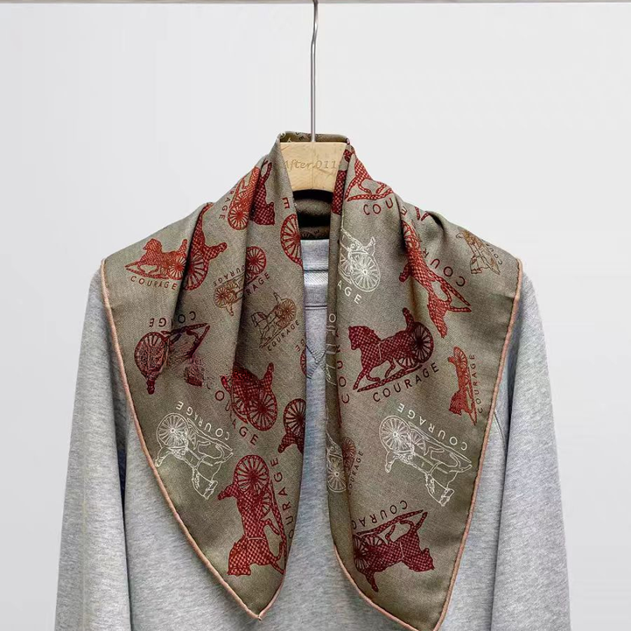 真丝羊毛双面英伦风马车60方巾女士丝巾围巾防晒时尚披肩外搭B602