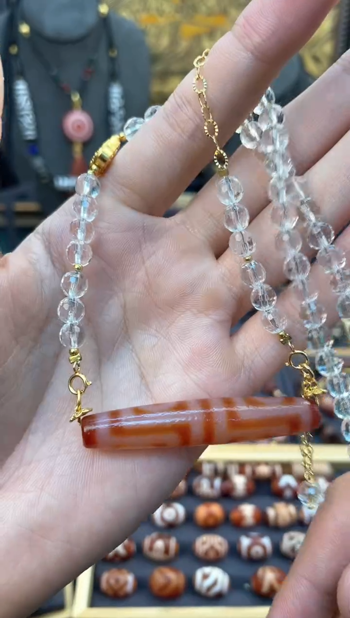 【闪购商品】玛瑙/玉髓项链未镶嵌美泓红肉四眼锁骨链